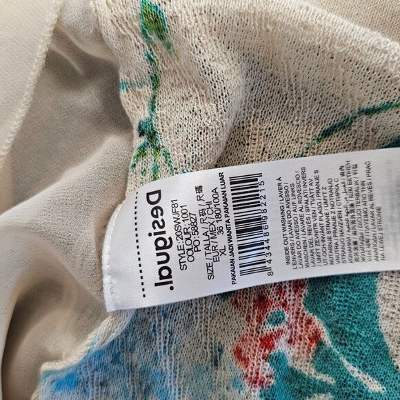 Desigual Womens V-Neck Floral, Loose Knit, Fringe Side, Embellished Top, Size XL - Picture 10 of 10